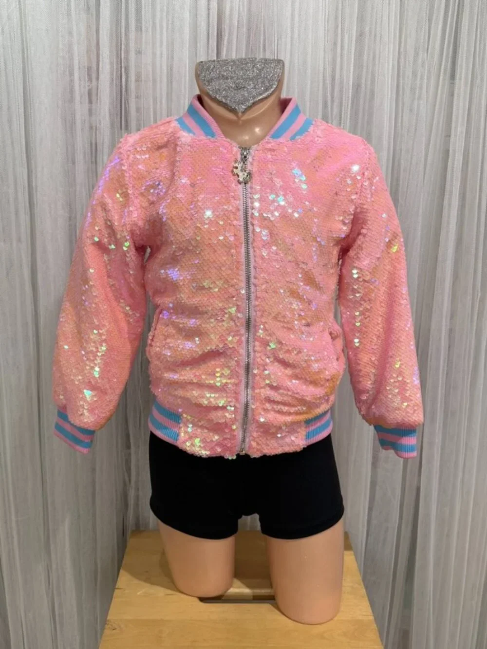 Lola + The Boys Girls Pink Sequin Unicorn Bomber Jacket Zip Front Size 4